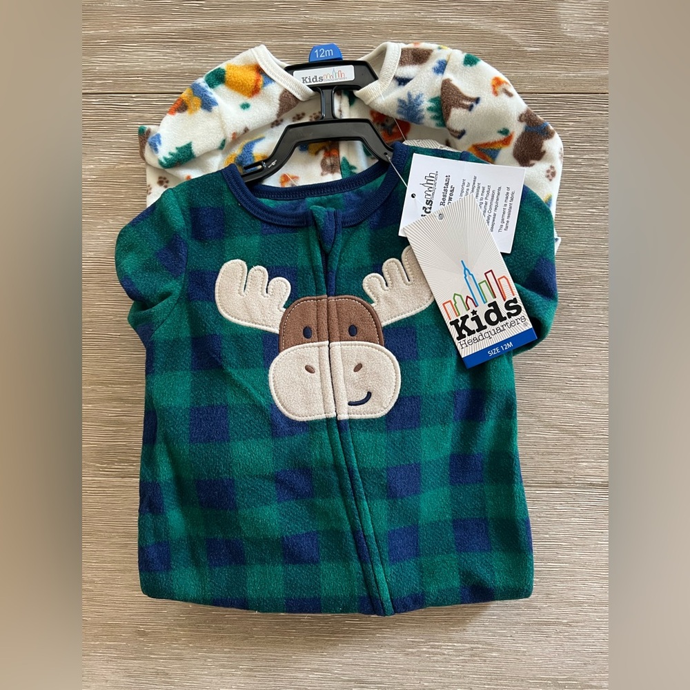NWT Kid’s Headquarters fleece sleepers size 12 months